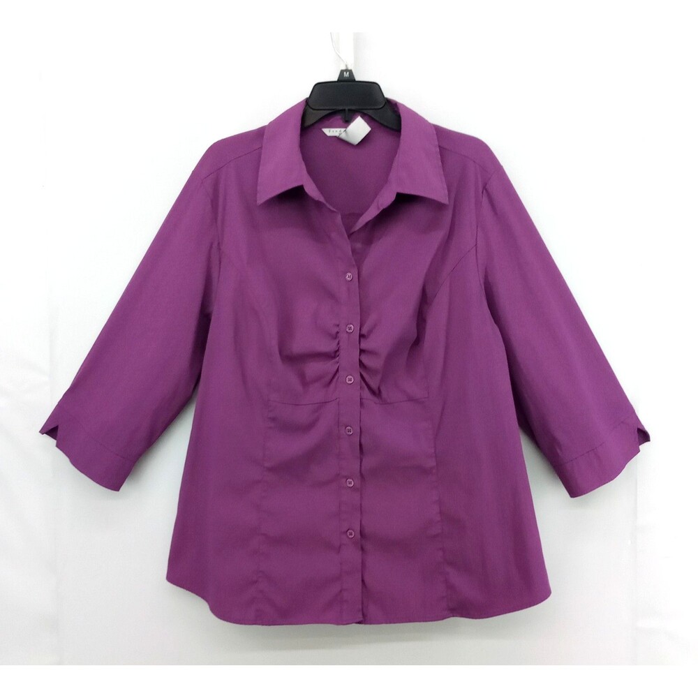 Fred David Dress Shirt Women Size 18/20W Purple 3/4 Sleeve Collared Button Up